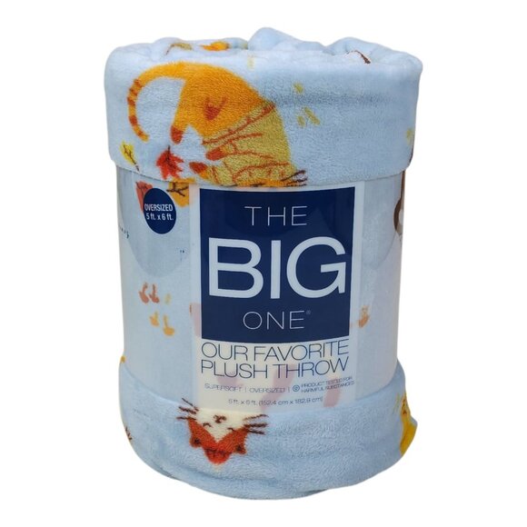 The Big One Plush Throw Blanket 5x6 Oversized Cat Print Blue Polyester Faux Fur - Picture 11 of 11